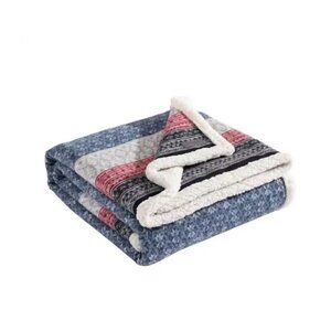 NWT Eddie Bauer Fair Isle, Midnight, Sherpa Reverse Throw Blanket, 50" W x 70" L